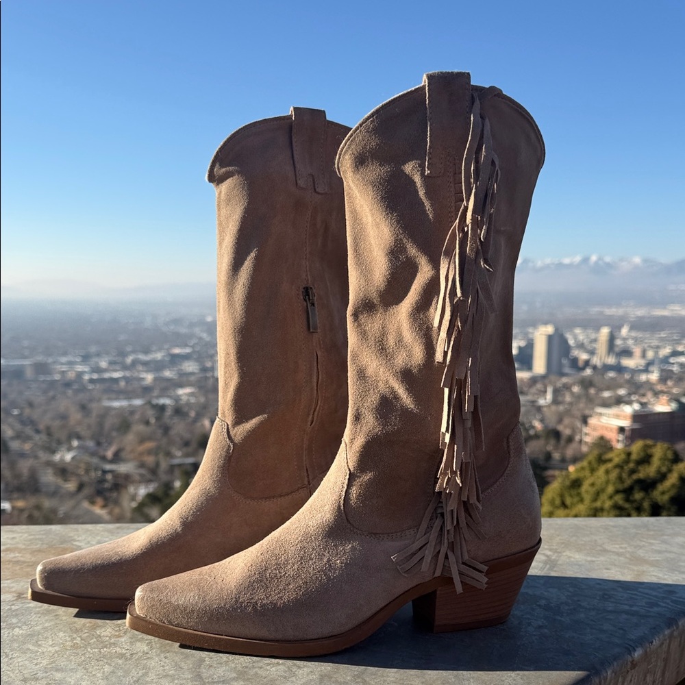 Dove Canyon Boots in taupe suede leather. New with tags from Sundance.